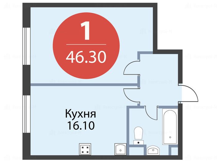1-комнатная квартира в ЖК «Серебряный фонтан»