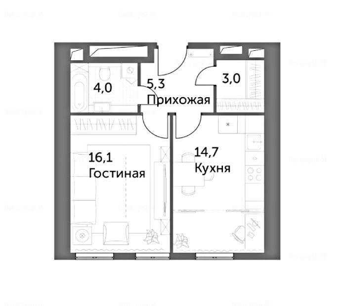 1-комнатная квартира в ЖК «Архитектор»