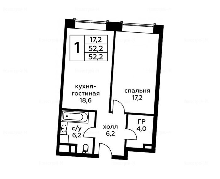 1-комнатная квартира в Сити-комплекс «Амарант»