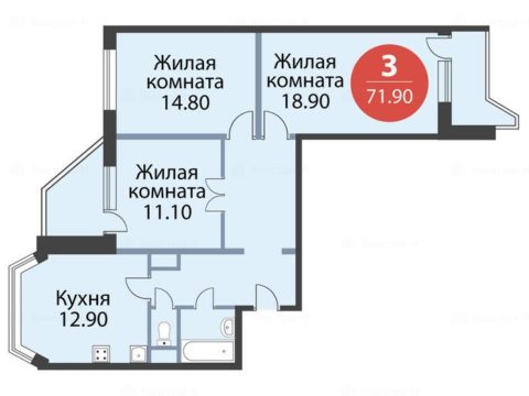 3-комнатная квартира в мкр. «Немчиновка»