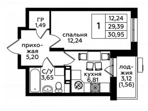 1-комнатная квартира в ЖК «Кленовые аллеи»