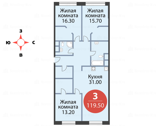 3-комнатная квартира в ЖК «Хорошевский»