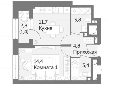 1-комнатная квартира в ЖК «Режиссер»