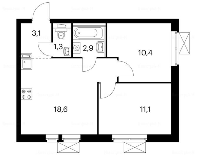 2-комнатная квартира в Жилой комплекс «Амурский парк»