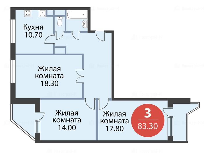 3-комнатная квартира в мкр. «Немчиновка»