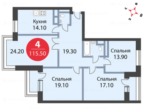4-комнатная квартира в ЖК «На Циолковского»