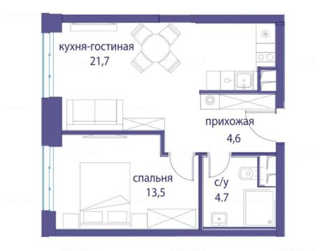 1-комнатная квартира в ЖК «Остров»
