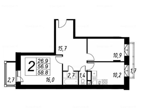 2-комнатная квартира в Экогород «Лесобережный»