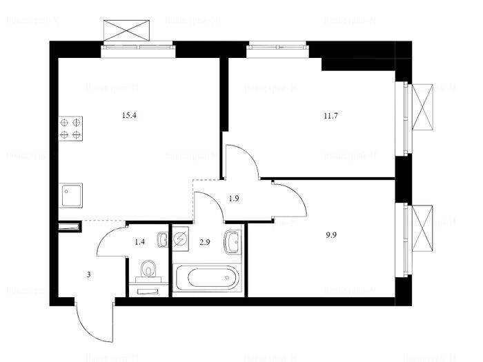 2-комнатная квартира в Жилой комплекс «Перовское 2»