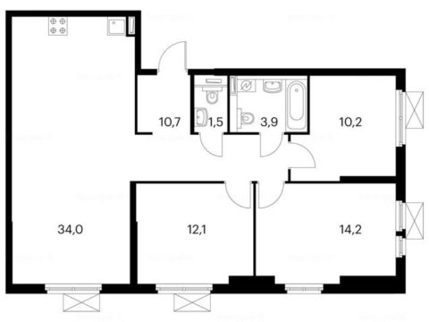 3-комнатная квартира в Жилой комплекс «Просторная 7»
