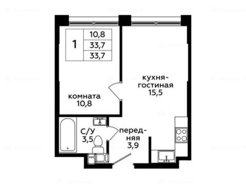 1-комнатная квартира в Клубный дом «Мята»