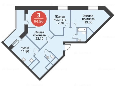 3-комнатная квартира в ЖК «Загорье»
