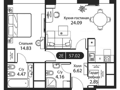 2-комнатная квартира в ЖК iLove