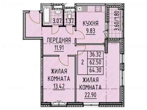 2-комнатная квартира в ЖК «Цветной Бульвар»