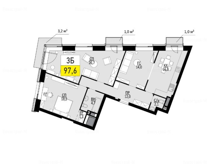 3-комнатная квартира в ЖК Wellton Towers
