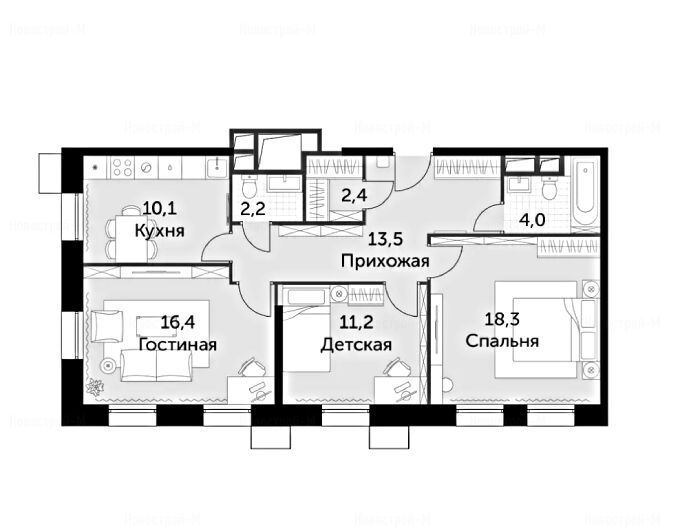 3-комнатная квартира в Апарт-комплекс «Движение. Тушино»