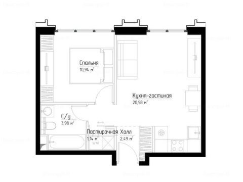 1-комнатная квартира в ЖК «Павелецкая Сити»
