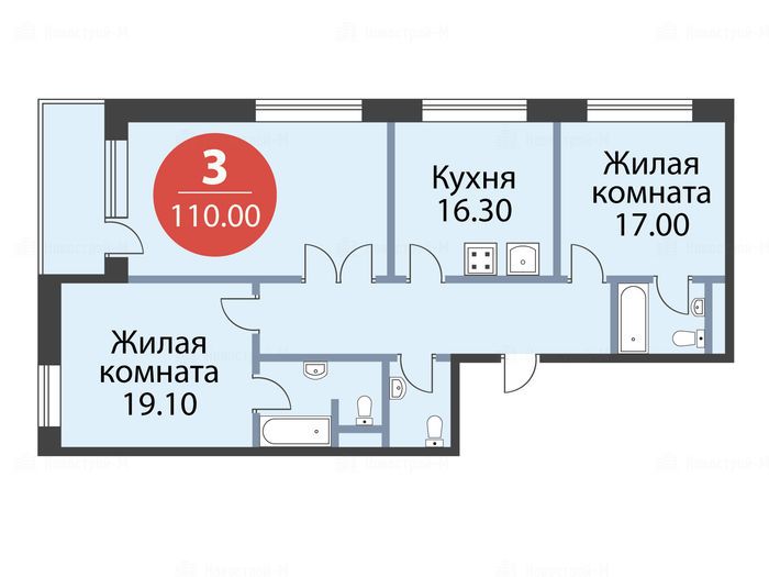 3-комнатная квартира в ЖК «Дом на Тишинке»