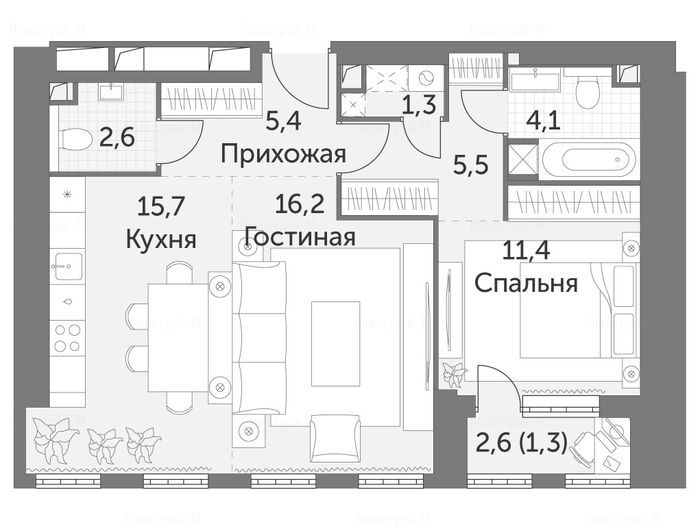 2-комнатная квартира в ЖК «Архитектор»