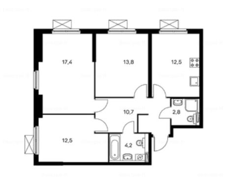 3-комнатная квартира в Жилой комплекс «Полярная 25»