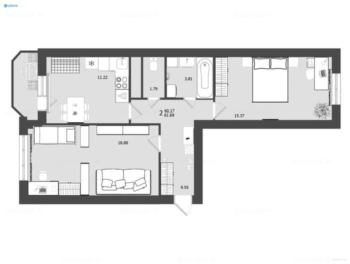 2-комнатная квартира в ЖК «Олимп 3»