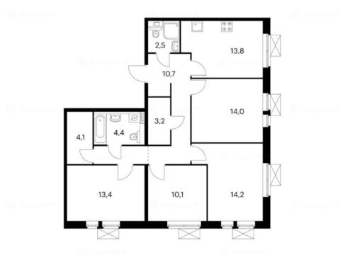 4-комнатная квартира в Жилой комплекс «Амурский парк»