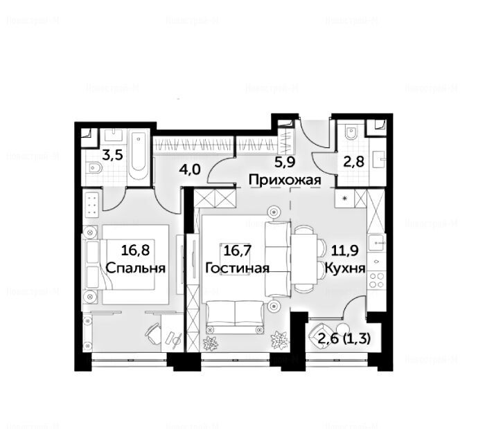 2-комнатная квартира в ЖК «Сидней Сити»