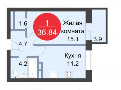 1-комнатная квартира в ЖК Sampo