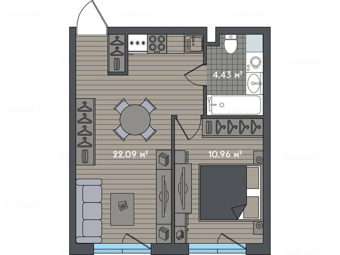 1-комнатная квартира в Квартал «Зорге 9»