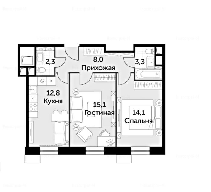 2-комнатная квартира в Апарт-комплекс «Движение. Тушино»