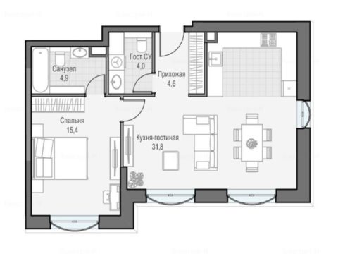 2-комнатная квартира в Дом «Достижение»