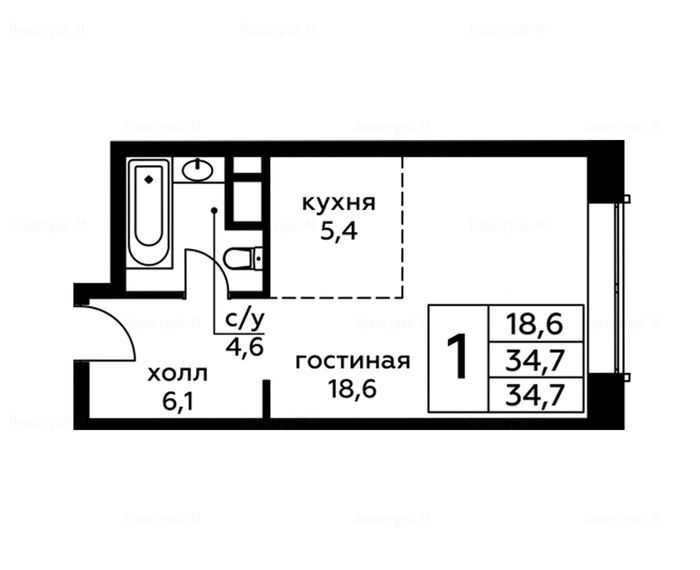 Студия в Сити-комплекс «Амарант»