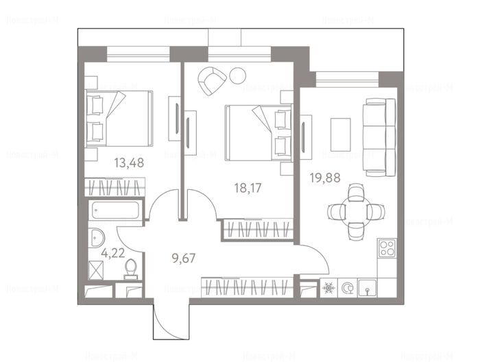 3-комнатная квартира в Жилой квартал «LIFE-Варшавская»