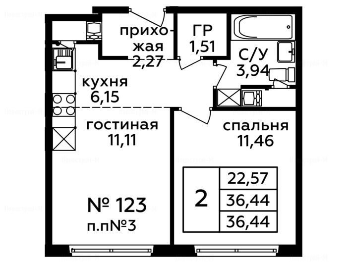 2-комнатная квартира в ЖК «Новоград Павлино»