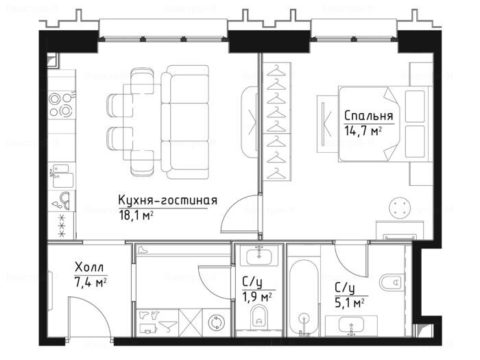 1-комнатная квартира в ЖК «Павелецкая Сити»