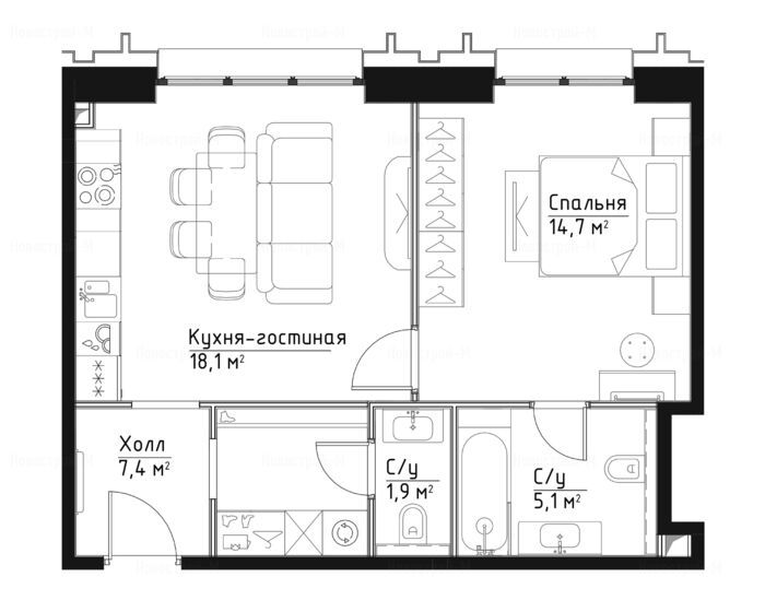 1-комнатная квартира в ЖК «Павелецкая Сити»