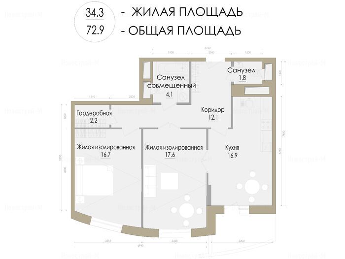 2-комнатная квартира в ЖК «Лобачевский»