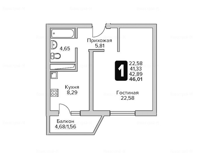 1-комнатная квартира в ЖК «Высокие жаворонки»