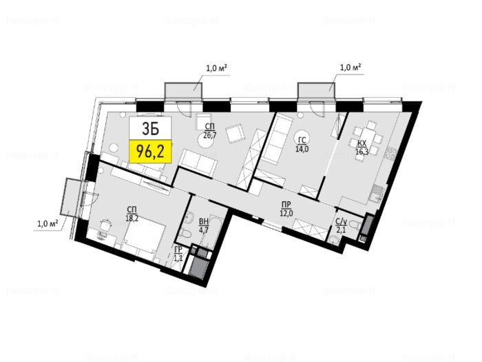 3-комнатная квартира в ЖК Wellton Towers