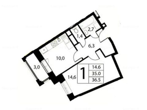 1-комнатная квартира в Экогород «Лесобережный»