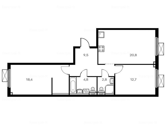 2-комнатная квартира в Жилой комплекс «Столичные поляны»