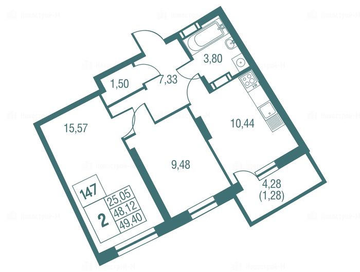 2-комнатная квартира в ЖК «Одинбург»