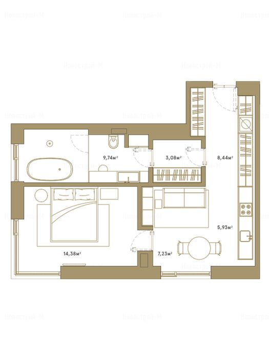 1-комнатная квартира в Комплекс апартаментов Roza Rossa