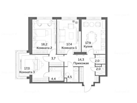 3-комнатная квартира в ЖК «Архитектор»