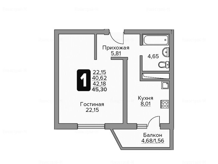 1-комнатная квартира в ЖК «Высокие жаворонки»