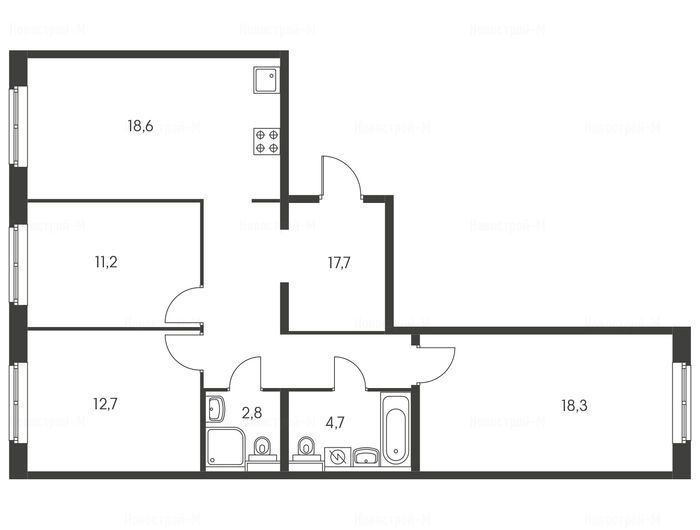 3-комнатная квартира в Жилой комплекс «Ясеневая 14»