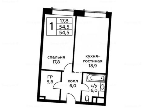 1-комнатная квартира в Сити-комплекс «Амарант»