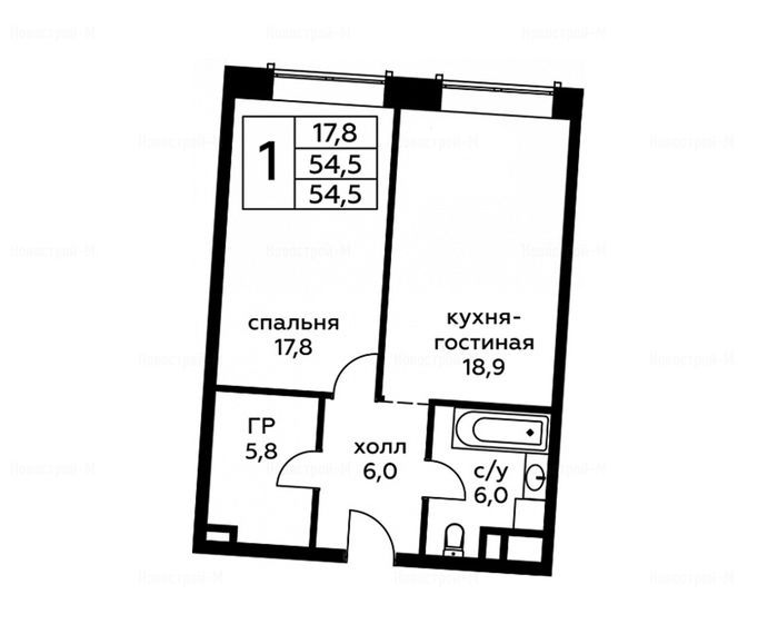 1-комнатная квартира в Сити-комплекс «Амарант»
