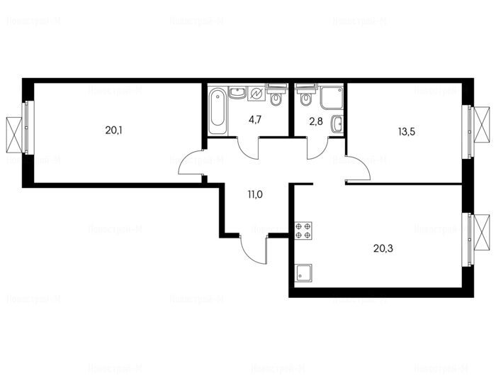 2-комнатная квартира в Жилой комплекс «Полярная 25»