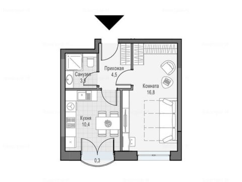 1-комнатная квартира в Дом «Достижение»